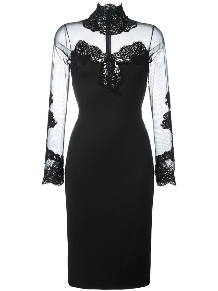 Ermanno Scervino Sheer Panel Fitted Dress, Women's, Size: 38, Black, Polyester/spandex/elastane/viscose/polyamide