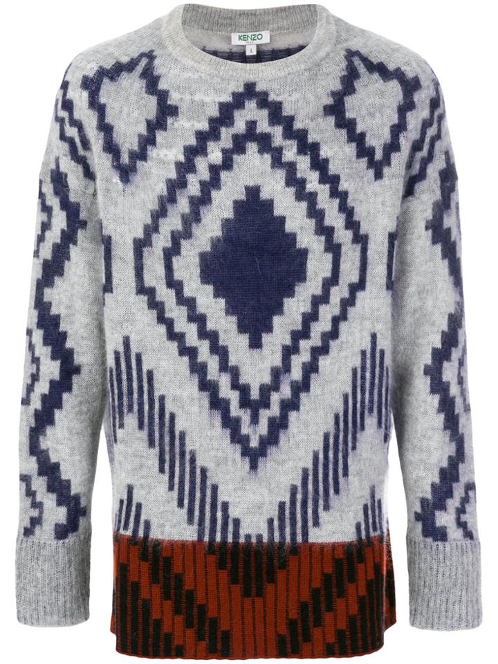 Kenzo Contrast Hem Patterned Jumper - Grey