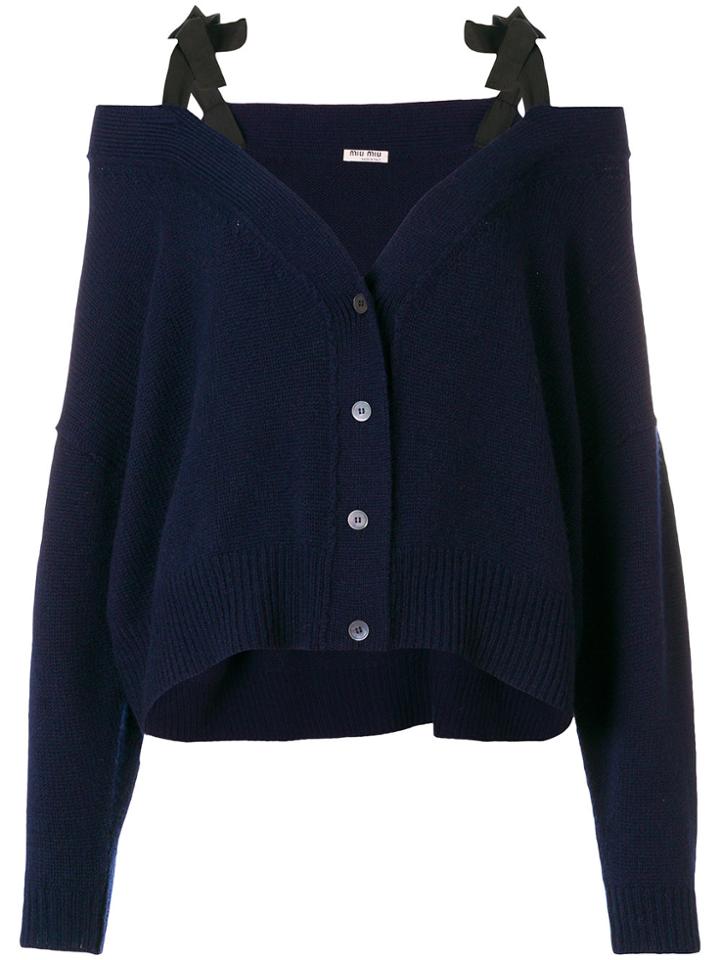 Miu Miu Cashmere Cold Shoulder Cardigan - Blue
