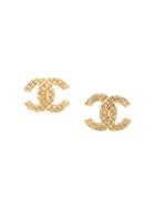 Chanel Vintage Plaid Cc Earrings - Gold