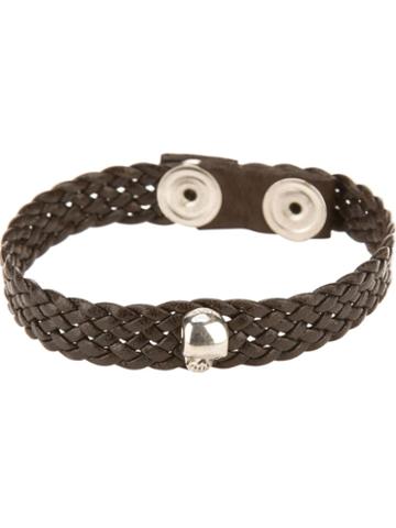 Very Gavello Flat Weave Skull Bracelet, Men's, Brown