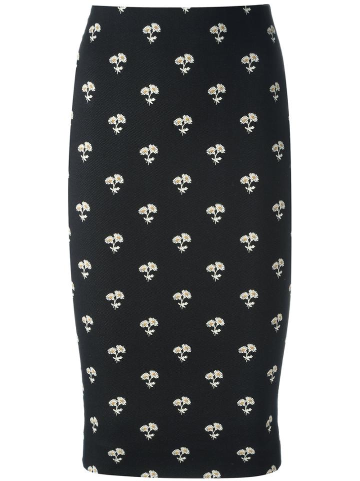 Victoria Beckham Daisy Pattern Fitted Skirt, Women's, Size: 8, Black, Cotton/polyester/polyamide/spandex/elastane