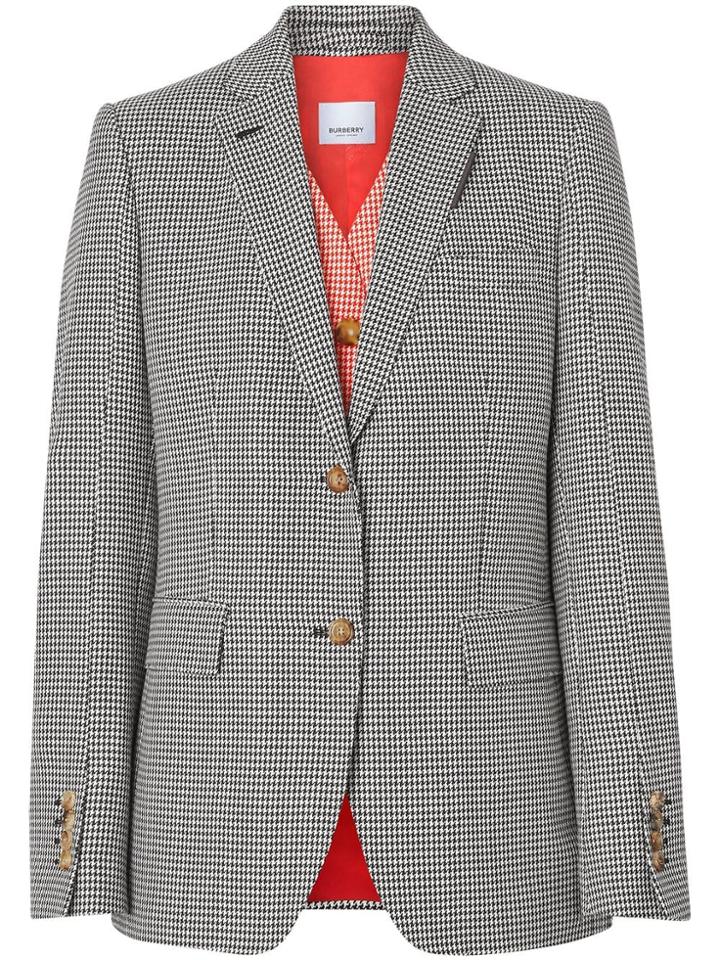 Burberry Waistcoat Detail Houndstooth Check Wool Blazer - Black