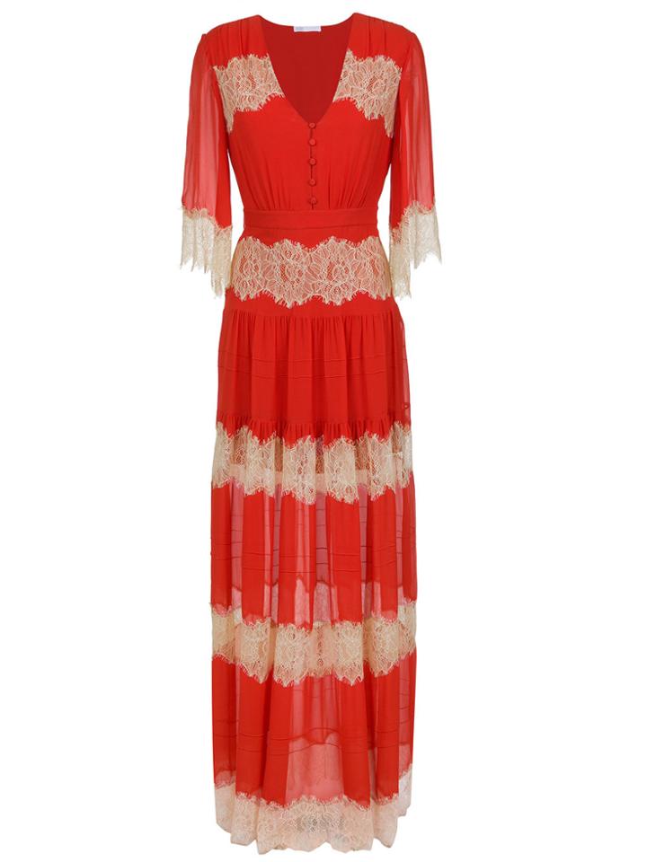 Nk Lace Silk Long Dress - Red