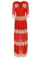 Nk Lace Silk Long Dress - Red