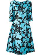 Oscar De La Renta Floral Print Dress, Women's, Size: 6, Black, Silk/cotton