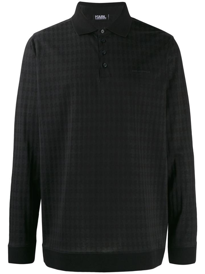 Karl Lagerfeld Long Sleeve Pattern Polo - Black