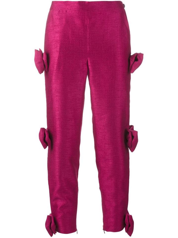 Ashish Bow Embellished Cropped Trousers, Women's, Size: Small, Pink/purple, Polyester