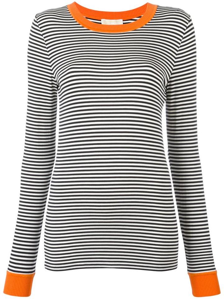 Michael Michael Kors Striped Longsleeved T-shirt, Women's, Size: Large, Black, Spandex/elastane/viscose