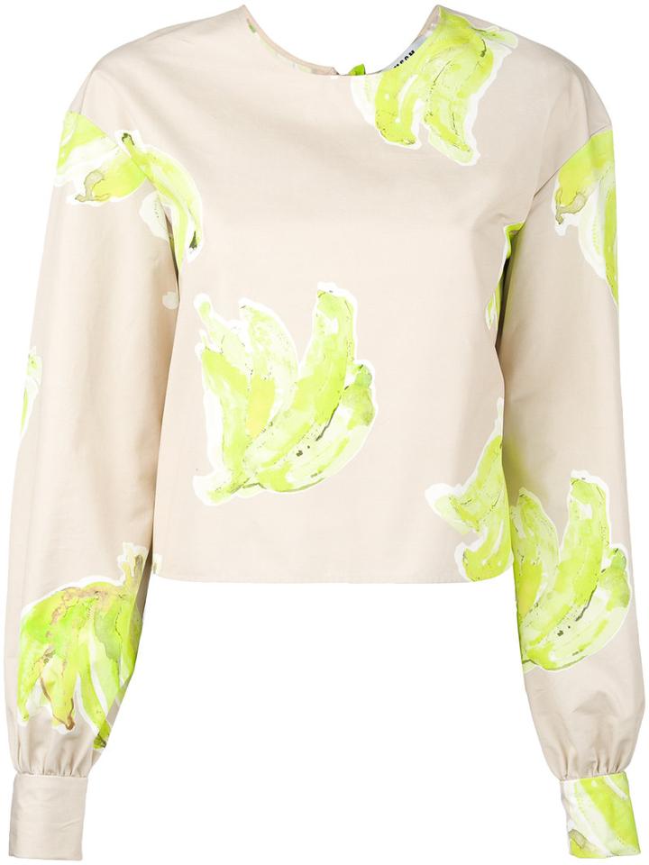 Msgm - Printed Crop Top - Women - Cotton - 42, Nude/neutrals, Cotton