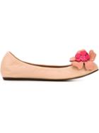 Lanvin Flower Appliqué Ballerinas, Women's, Size: 37, Nude/neutrals, Calf Leather/leather