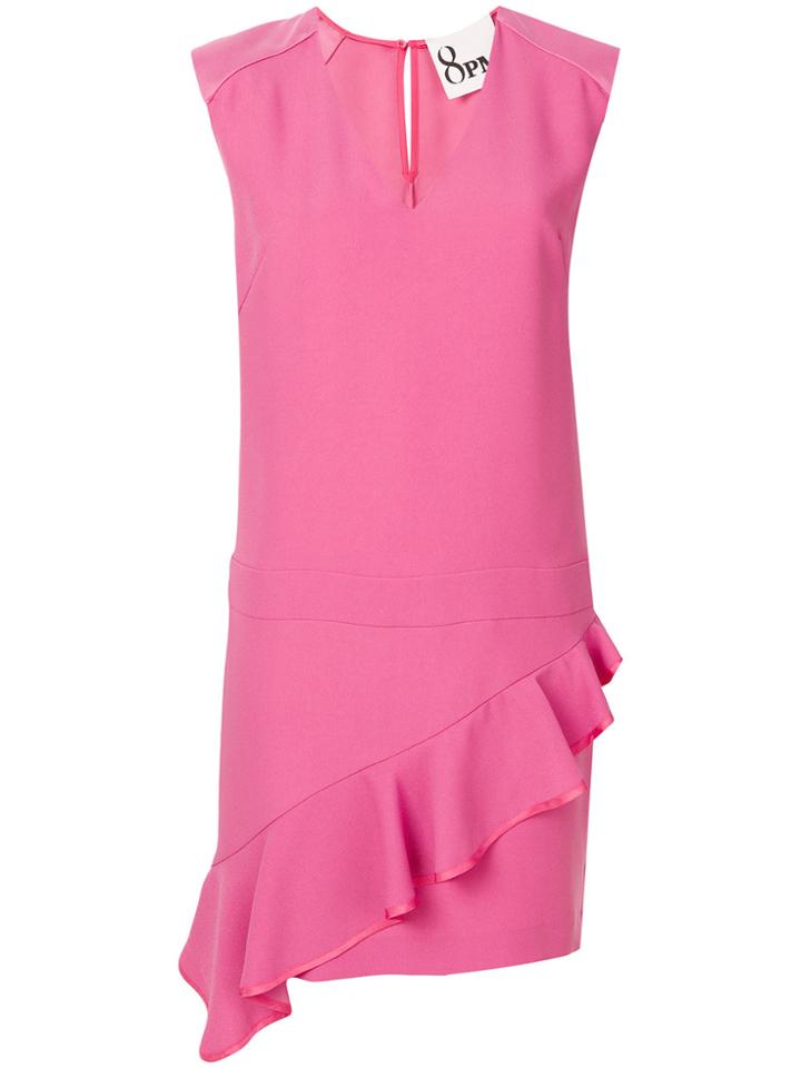 8pm Asymmetric Frill Trim Dress - Pink & Purple