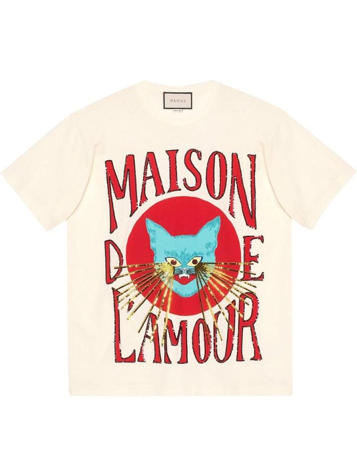 Gucci Oversize T-shirt With Cat Print - White