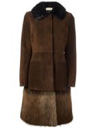 Marni Beaver Fur Trim Coat, Women's, Size: 38, Brown, Calf Leather/leather/beaver Fur