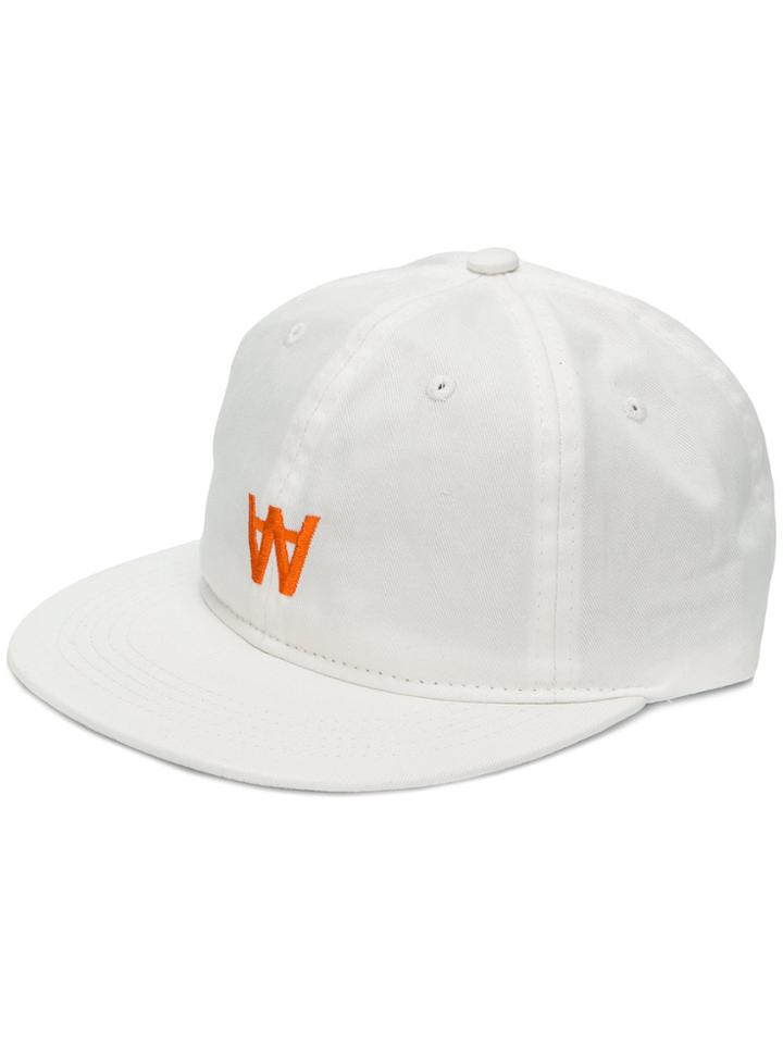 Wood Wood Logo Flat Peak Cap - White