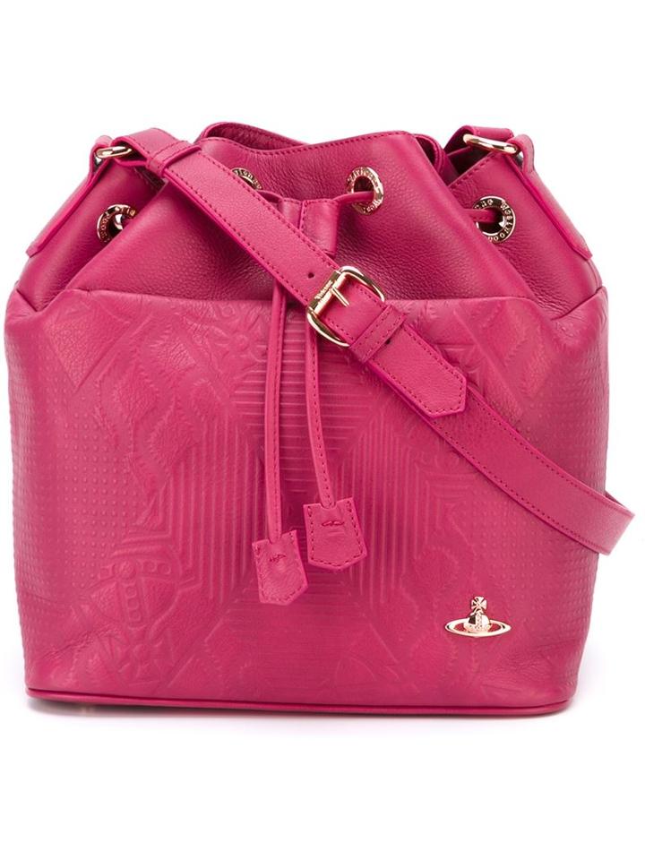 Vivienne Westwood Embossed Orb Bucket Shoulder Bag, Women's, Pink/purple, Leather