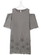 European Culture Kids Teen Cold-shoulder Crinkled Dress - Grey