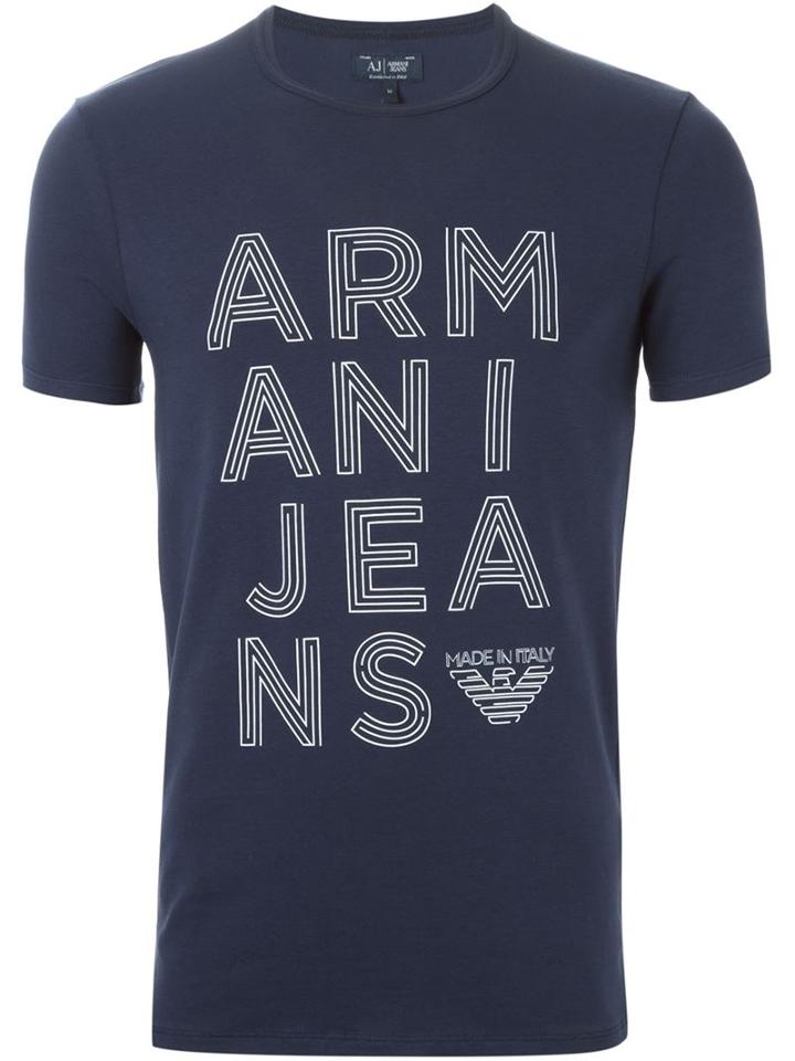 Armani Jeans Logo Print T-shirt, Men's, Size: Xxl, Blue, Cotton/spandex/elastane
