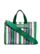 Miu Miu Green Large Striped Canvas Tote Bag