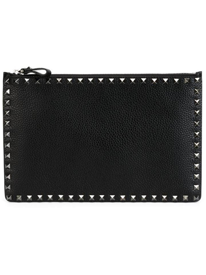 Valentino Rockstud Clutch, Men's, Black, Metal Other/calf Leather