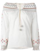 Vilshenko Floral Embroidery Off-shoulder Blouse, Women's, Size: 14, Nude/neutrals, Cotton
