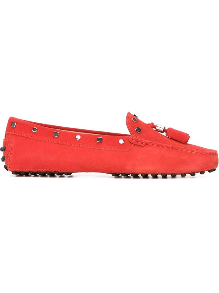 Tod S Gommino Driving Shoes, Women's, Size: 37, Red, Leather/rubber