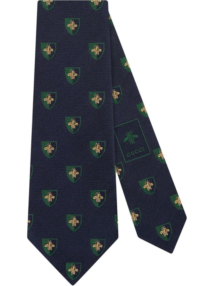 Gucci Bee Crest Silk Tie - Blue
