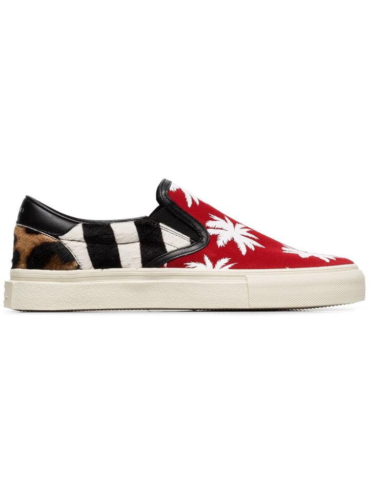 Amiri Multicoloured Palm Print Calf Hair And Canvas Sneakers