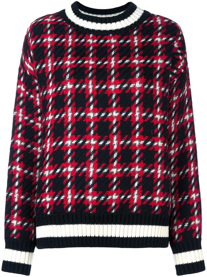 Moncler Houndstooth Pattern Jumper, Women's, Size: Medium, Red, Virgin Wool