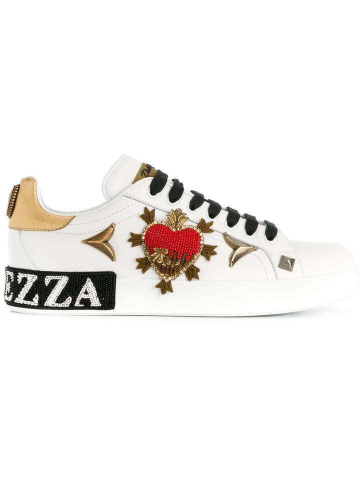 Dolce & Gabbana Portofino Embroidered Sneakers - White