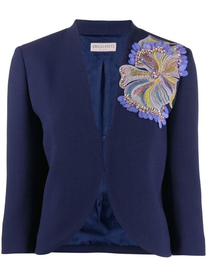 Emilio Pucci Sequinned Flower Blazer - Blue