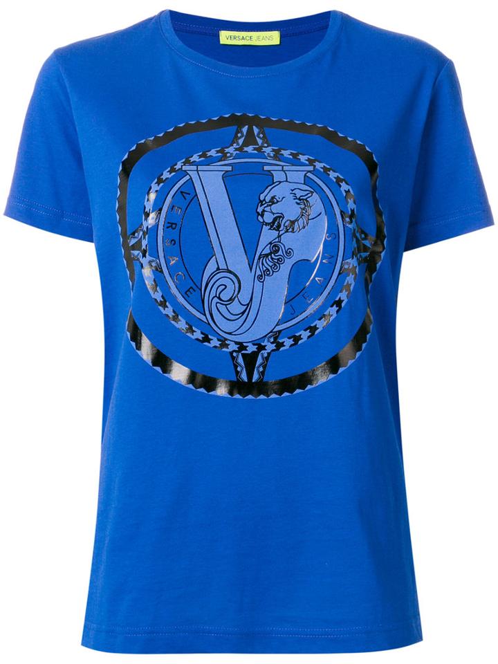 Versace Jeans - Baroque Logo T-shirt - Women - Cotton - M, Blue, Cotton