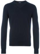 Fay V-neck Ribbed Sweater, Men's, Size: 48, Blue, Virgin Wool