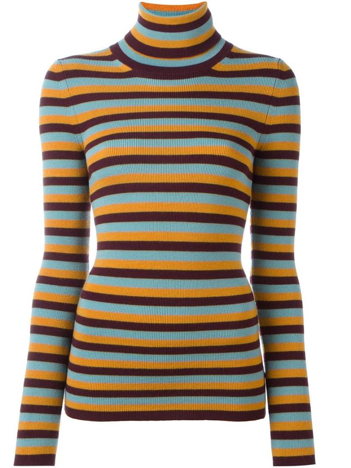 I'm Isola Marras Striped Turtleneck Jumper, Women's, Size: Large, Orange, Virgin Wool
