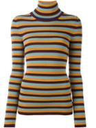 I'm Isola Marras Striped Turtleneck Jumper, Women's, Size: Large, Orange, Virgin Wool