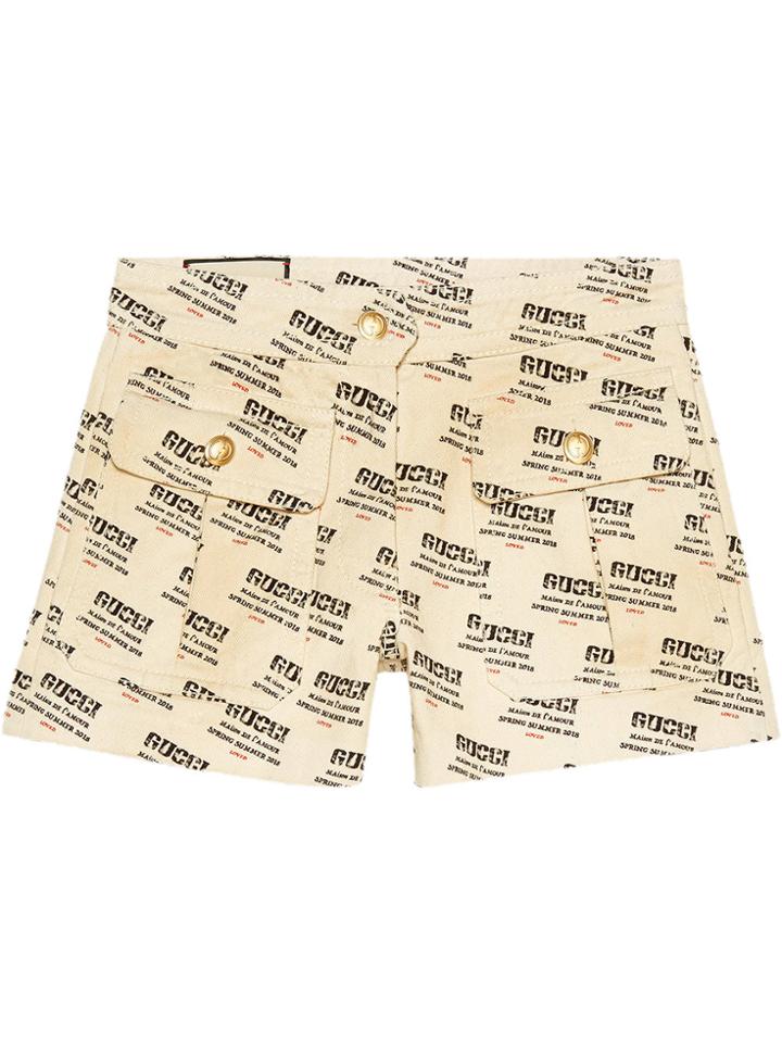 Gucci Gucci Invite Stamp Denim Shorts - Nude & Neutrals