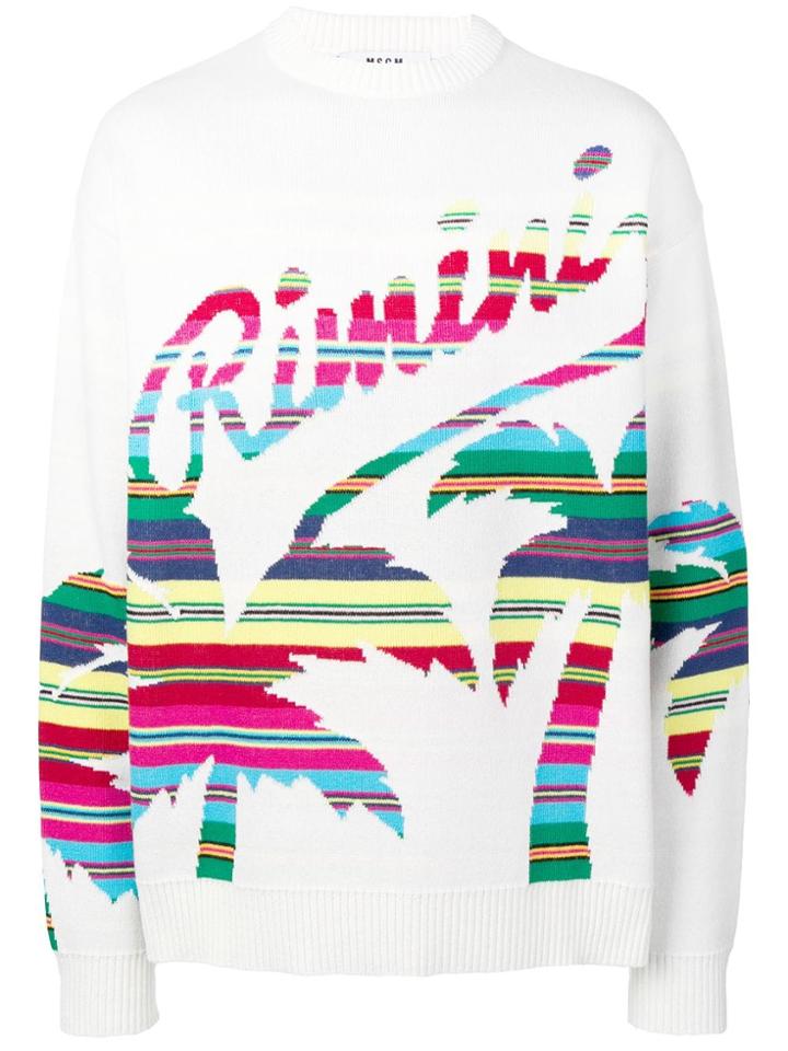 Msgm Striped Palm Tree Jumper - White