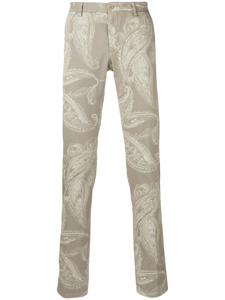 Etro Printed Tapered Trousers, Men's, Size: 50, Nude/neutrals, Cotton/spandex/elastane