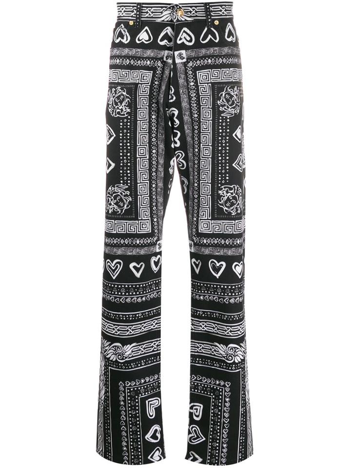 Versace Bandana Print Wide-leg Jeans - Black