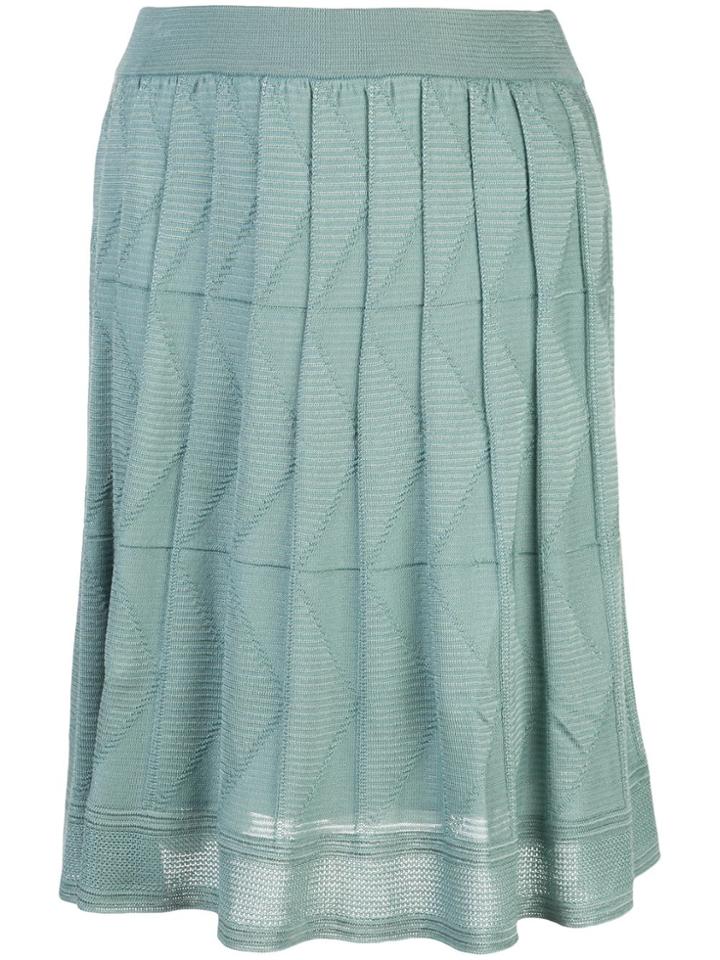 M Missoni Pleated Chevron-knit Skirt - Blue