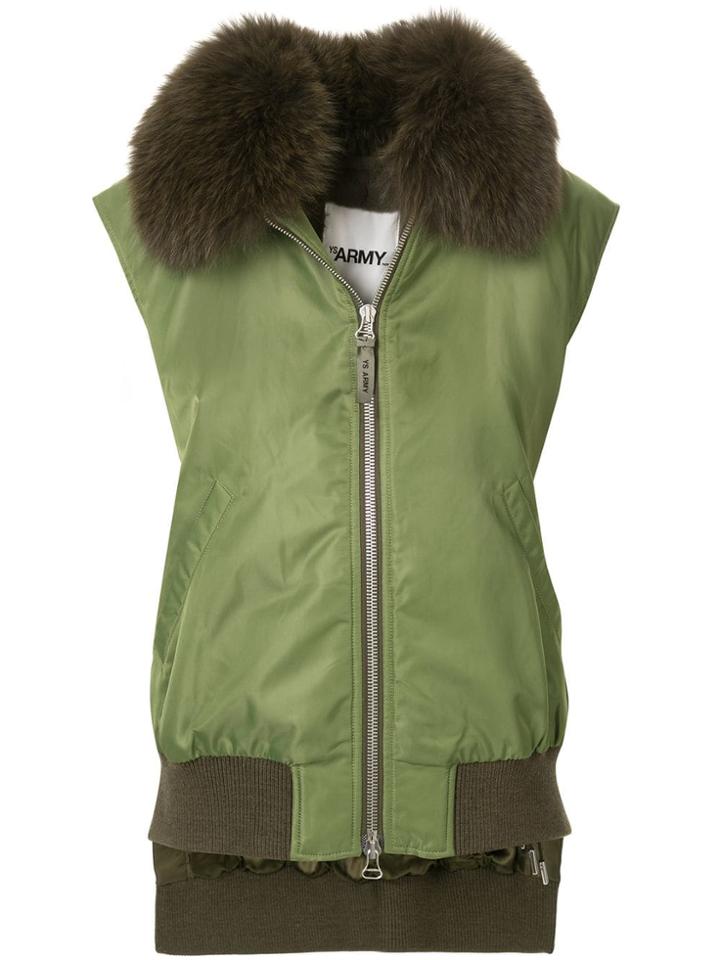 Yves Salomon Army Fox Fur Trim Sleeveless Bomber Jacket - Green
