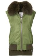 Yves Salomon Army Fox Fur Trim Sleeveless Bomber Jacket - Green