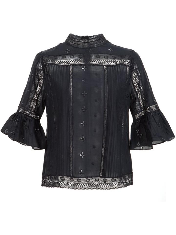 Ulla Johnson Embroidered Blouse, Women's, Size: 6, Black, Silk/cotton