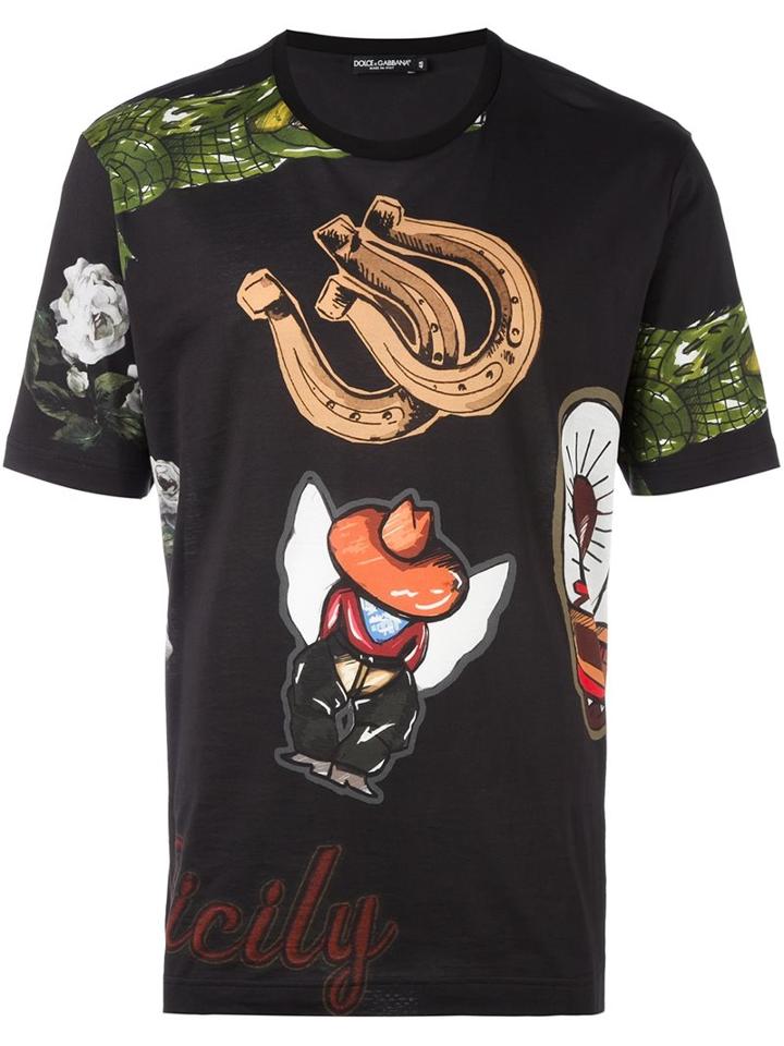 Dolce & Gabbana Western Print T-shirt, Men's, Size: 46, Black, Cotton