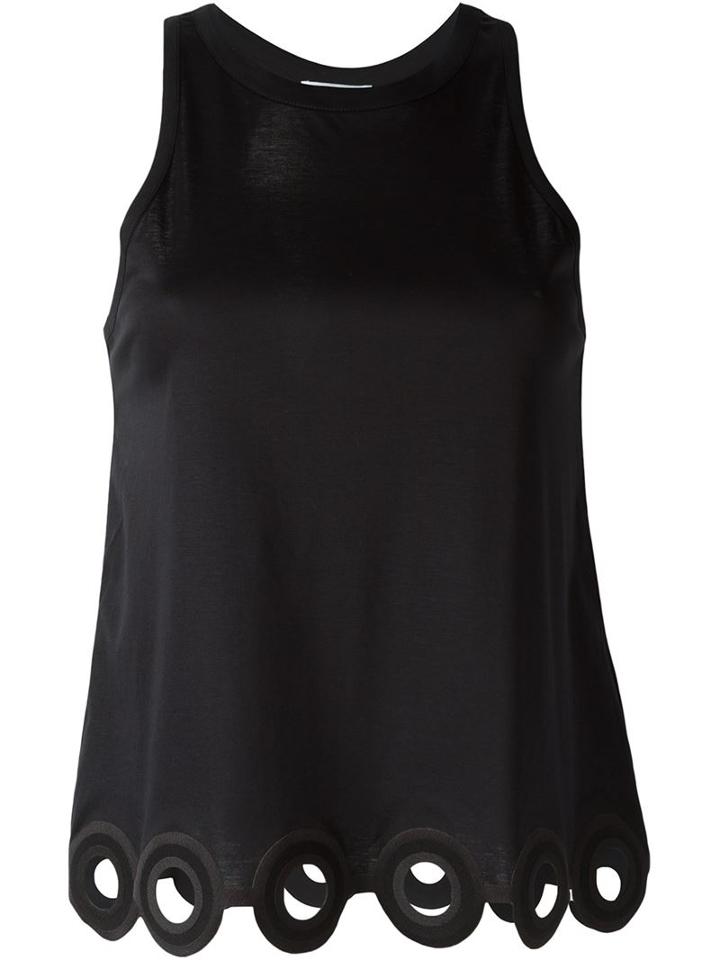 Carven Scalloped Hem Racerback Tank Top, Women's, Size: M, Black, Cotton/polyester
