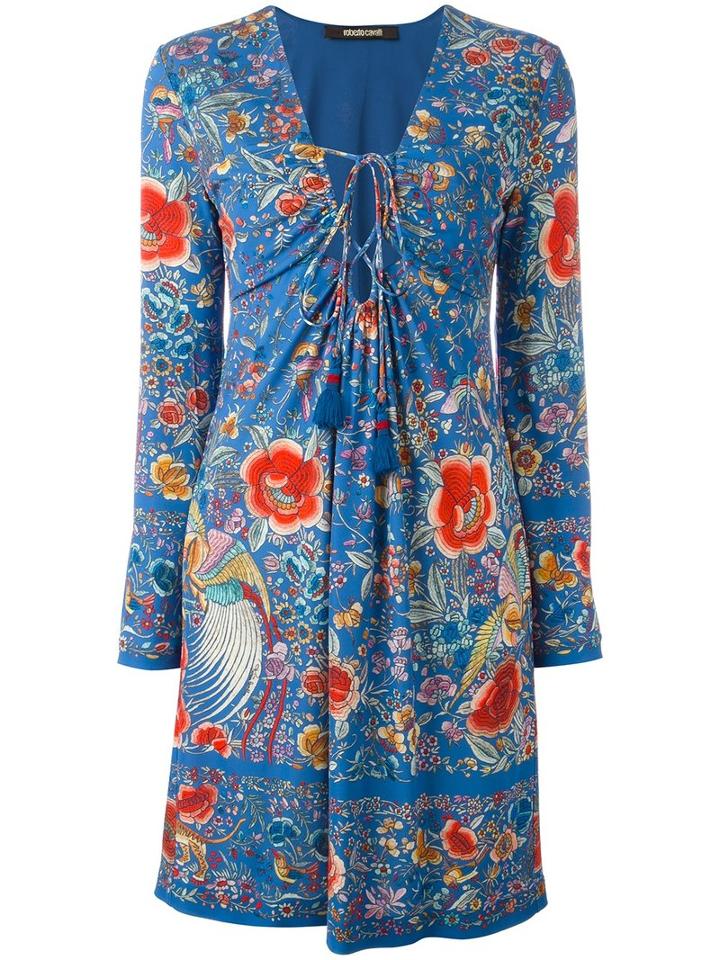 Roberto Cavalli - Drawstring Lace-up Fitted Dress - Women - Viscose - 46, Blue, Viscose