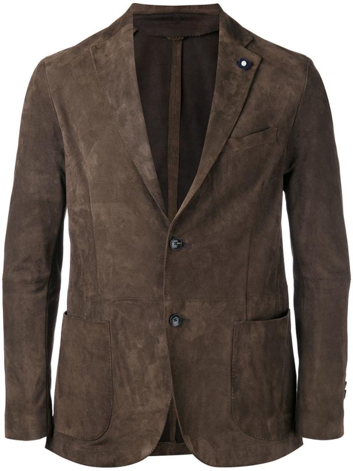 Lardini Patch Pockets Leather Blazer - Brown