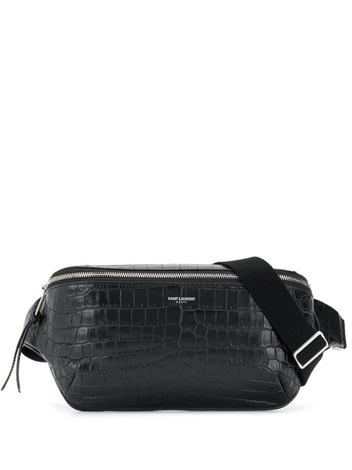 Saint Laurent Crocodile Embossed Belt Bag - Black