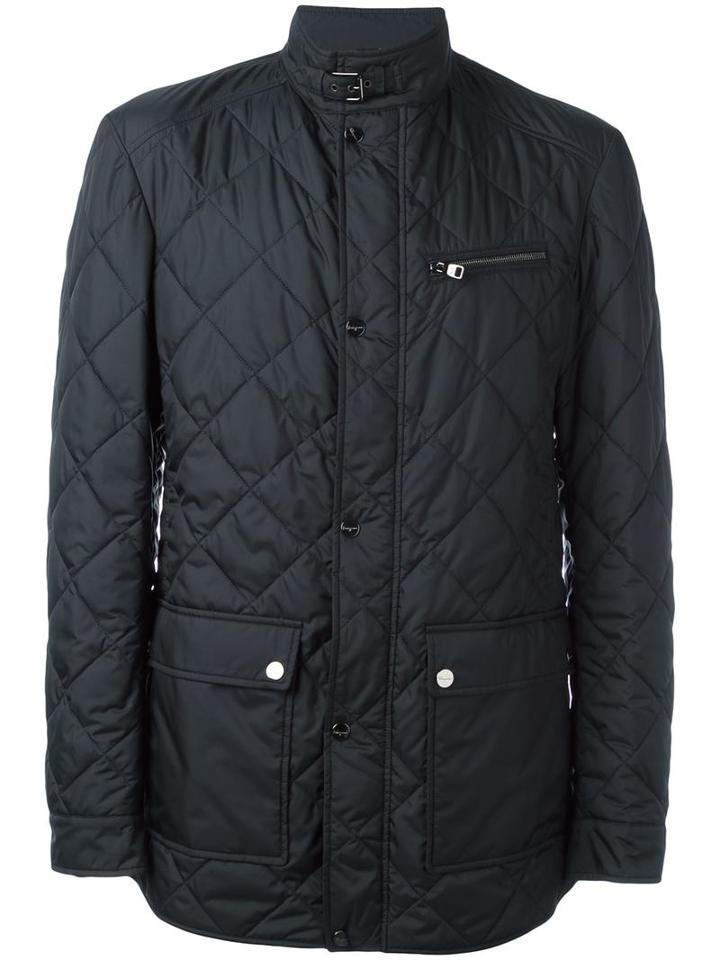 Salvatore Ferragamo Classic Quilted Jacket, Men's, Size: 48, Blue, Polyester