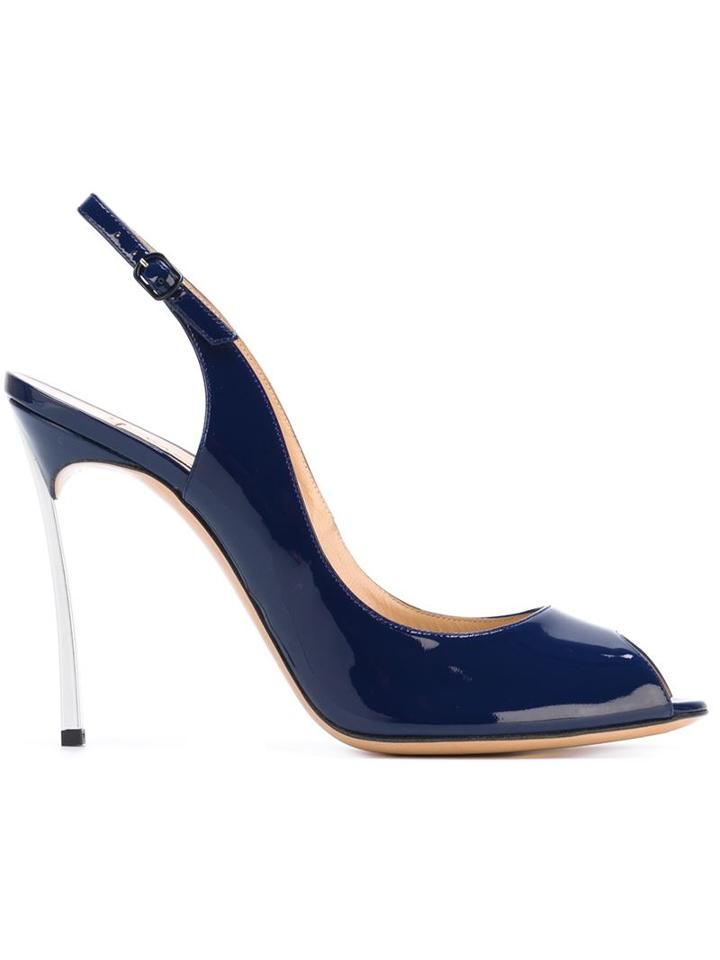 Casadei Blade Slingback Pumps, Women's, Size: 37, Blue, Patent Leather/leather